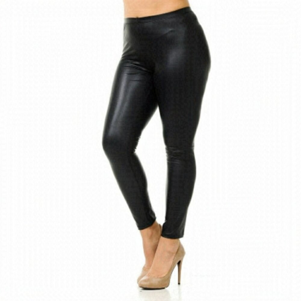 TRÏBE Matte Black Faux Leather full length Leggings Size XXXL NWT